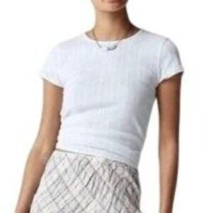 NWT J.Crew XXS Pointelle Short-Sleeve T-Shirt Slim Tee Light Blue Ocean Air